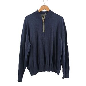 ORVIS Mens XXL Navy Blue 1/4 Zip Sweater 67% Cotton 25% Silk 8% Cashmere